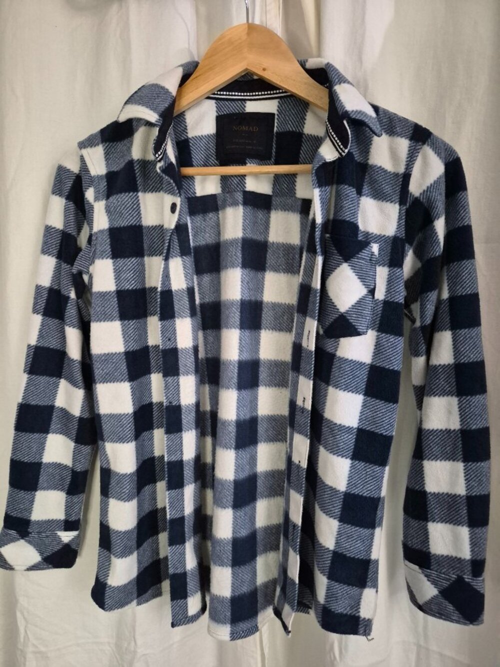 Nomad Medium Blue Plaid Button Up Outdoor Thick Shacket Casual Event Top